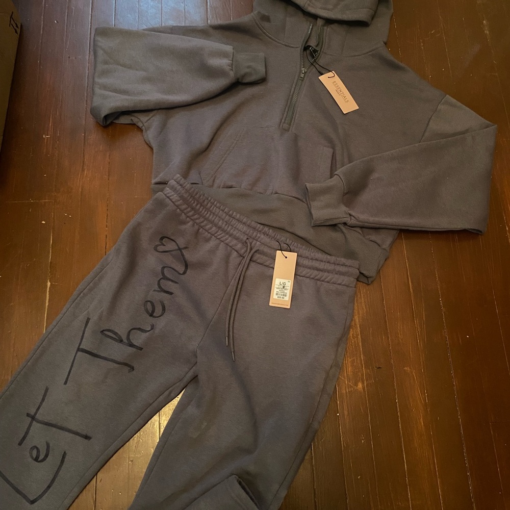Essentials Gray Sweatpants Relaxed Fit Cotton Blend